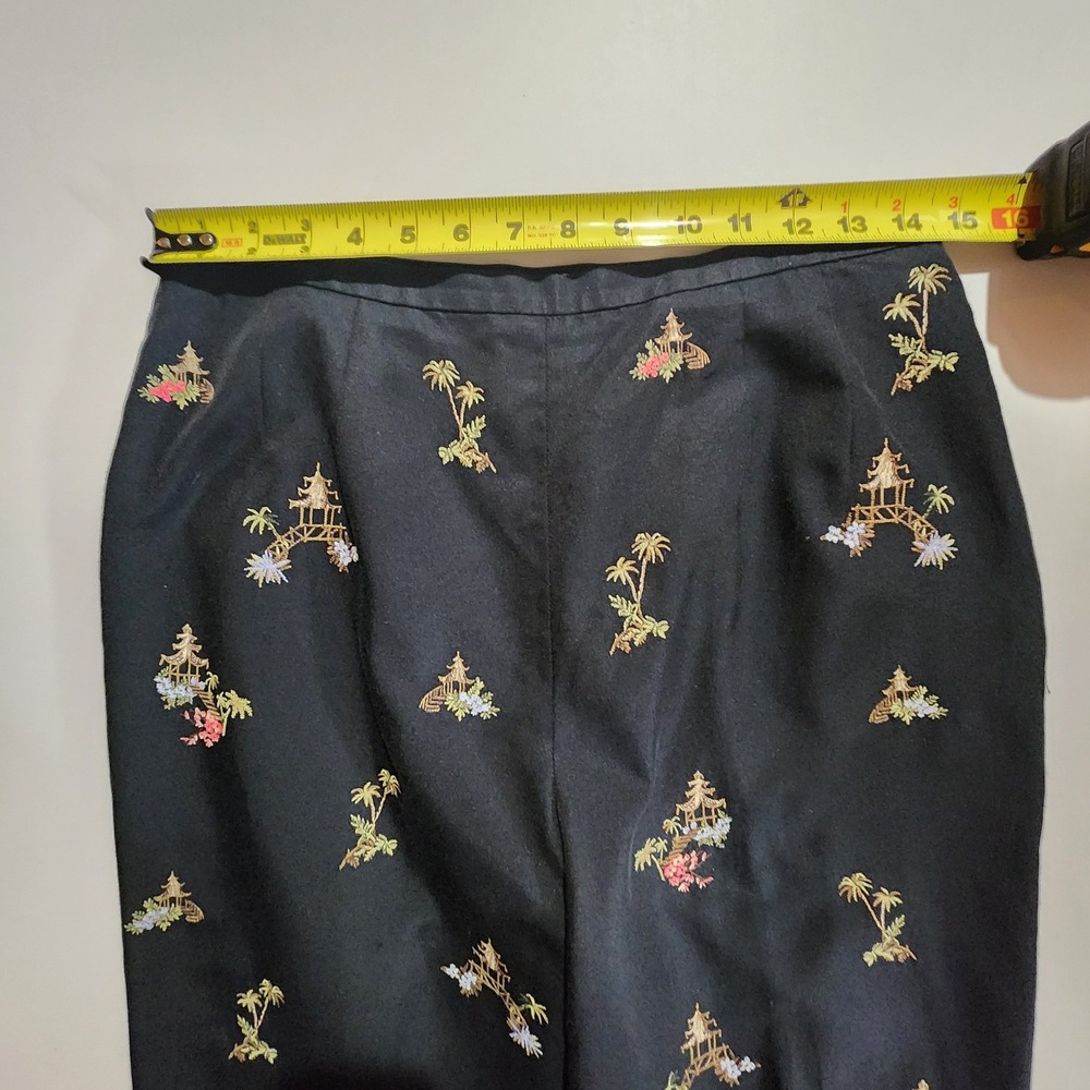 Vtg Talbots Petites Embroidered Silk Cotton Crop Pants Sz 10 Asian Motif Pagoda - Picture 6 of 10